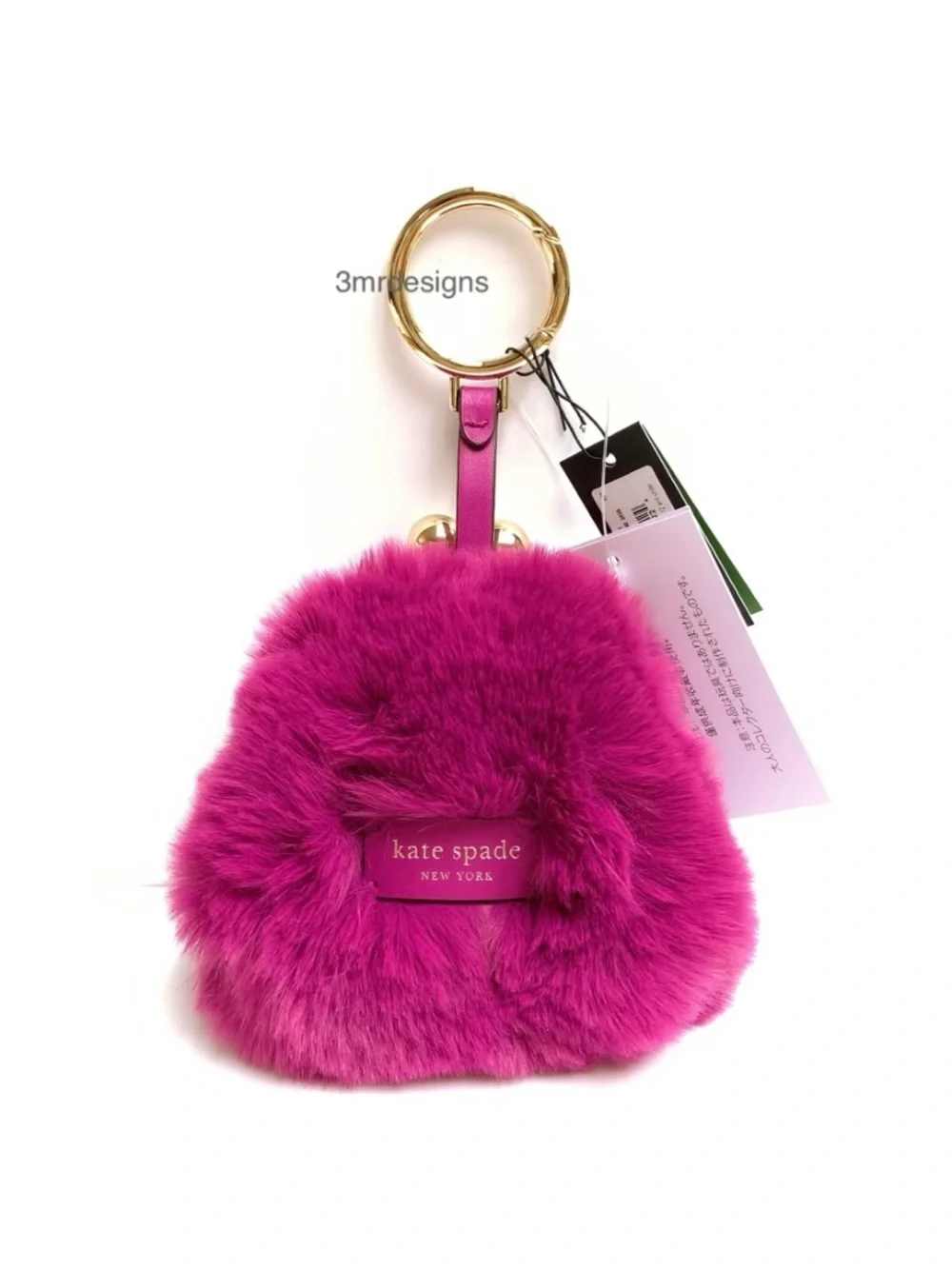 NWT Kate Spade ♠️MONSTERS FIZZY Soft Faux Fur & Leather Trim Coin Purse/ Keychai